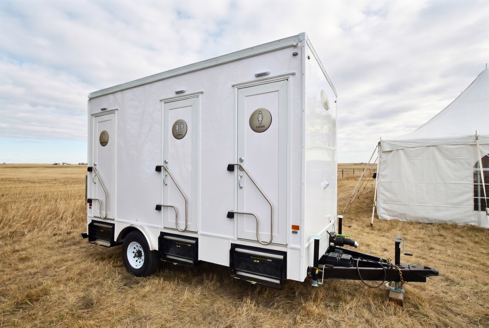 Luxury washroom trailer at a corporate event near Calgary